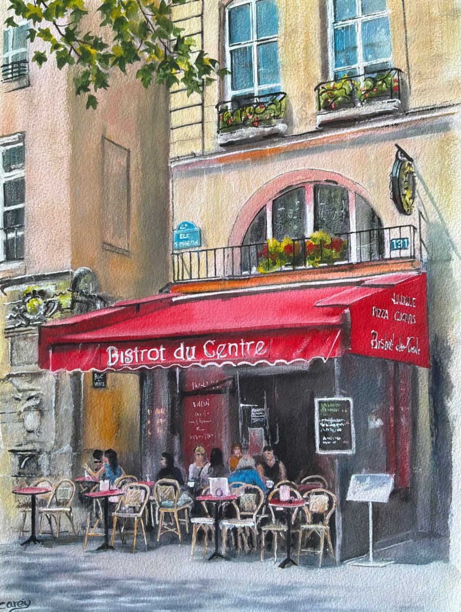 Photorealistic Watercolour , Paris Cafe By Darren Carey, 11 X 15, Artwork For Sale On Artfinder