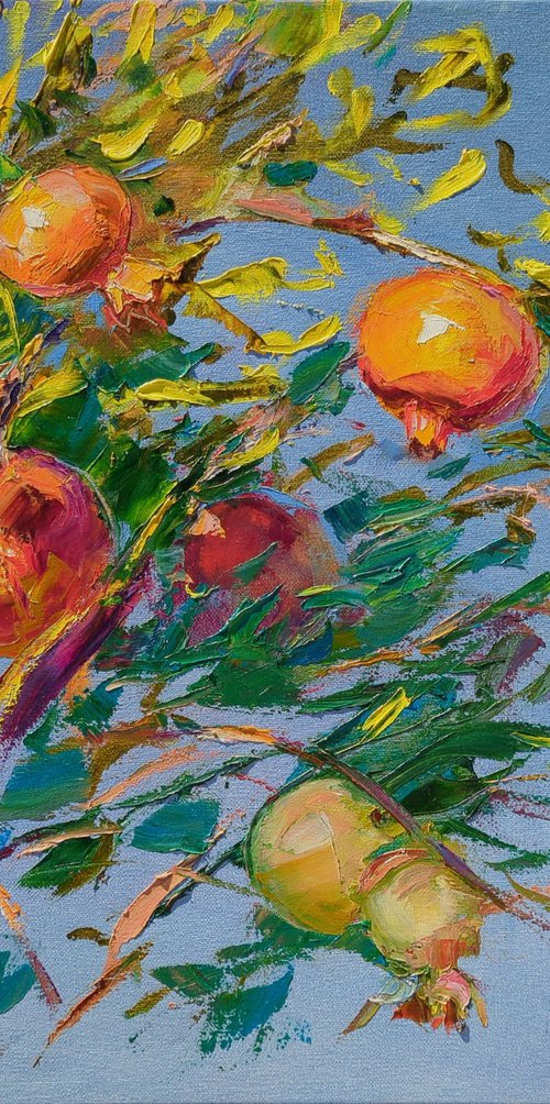 Pomegranate on gray blue by Helen Shukina