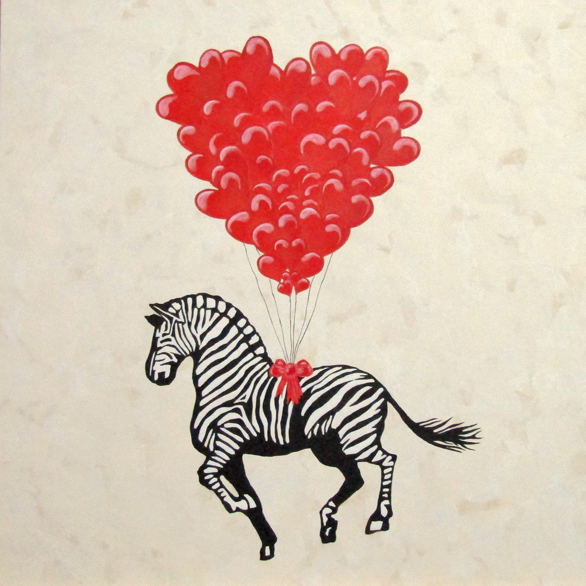 Zebra and love heart balloons by oconnart