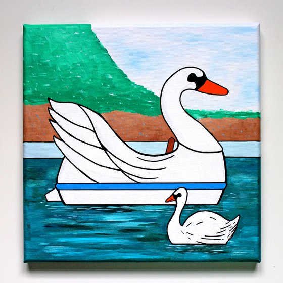 Swan Boat (With Swan) Pop Art Painting on Canvas