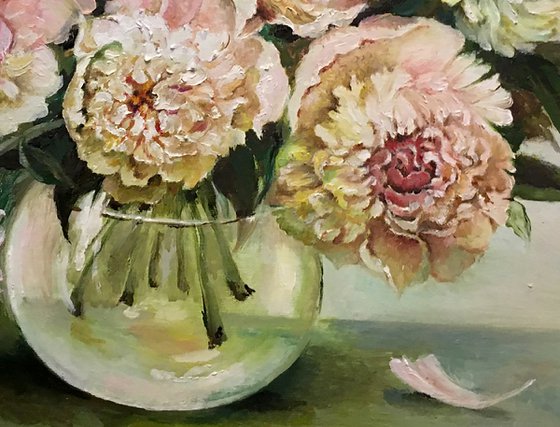 ''PEONIES IN A GLASS VASE"