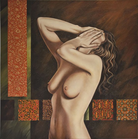 square composition.(92) x(92) c.m figurative woman painting.original artwork.ready to hang