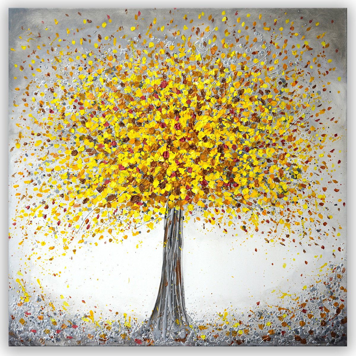 Impressionistic Landscape Acrylic Painting By Amanda Dagg, 40 X 40, Jubilant Yellow Tree, Original Artwork