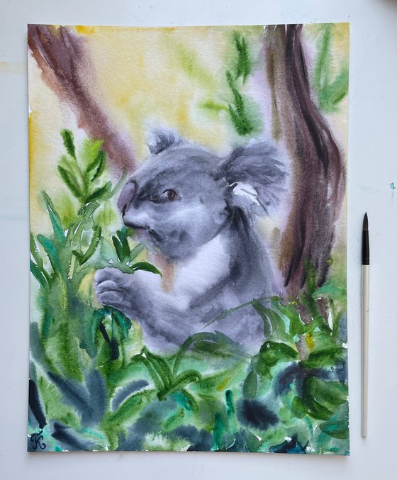 Koala Original Watercolor Painting, Australian Bear Picture, Animal Illustration, Cute Wall Art