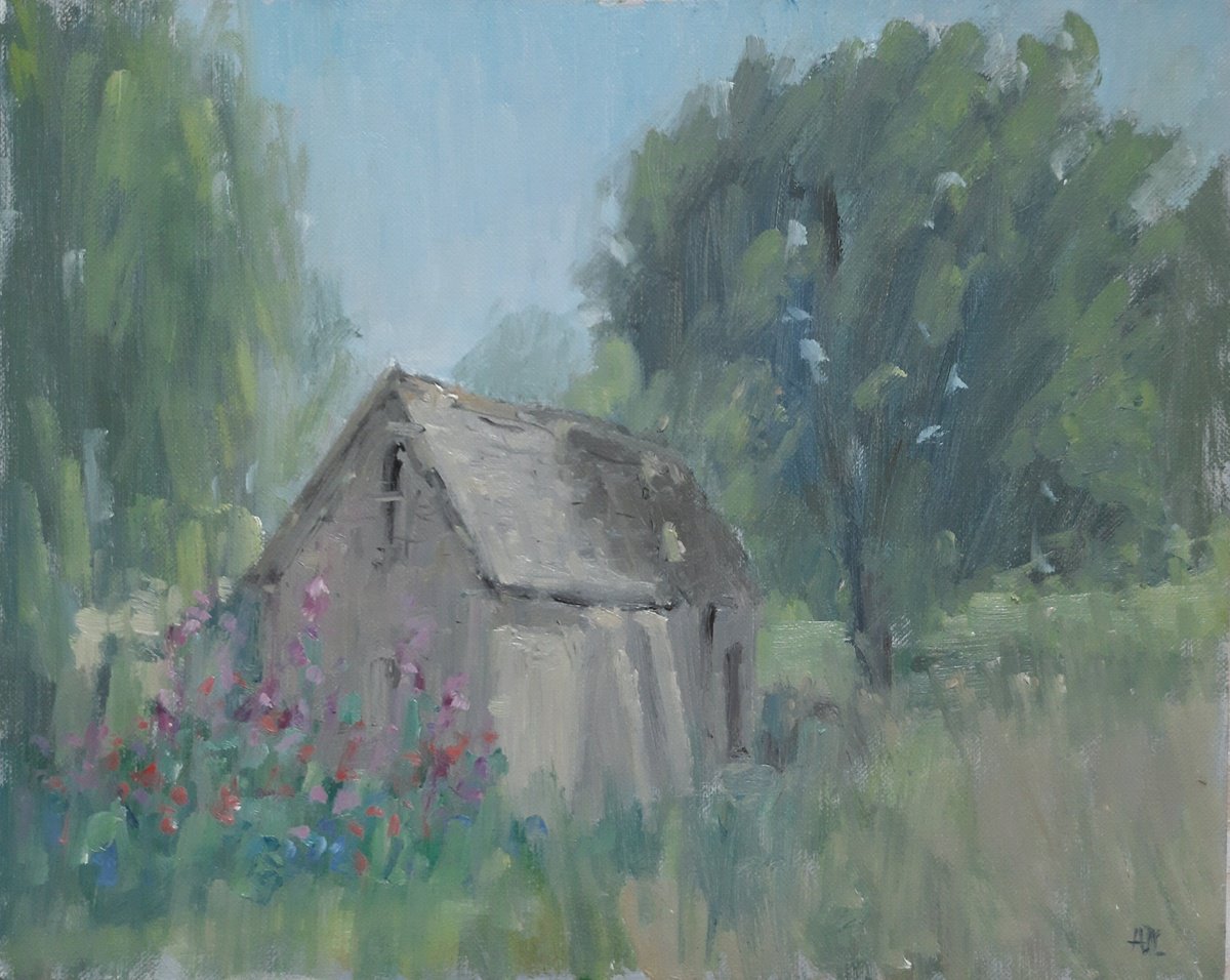 Impressionistic Cityscapes Oil Painting By Alex James Long, 12 X 9, The Old Barn, Kelmscott Manor, Original Artwork