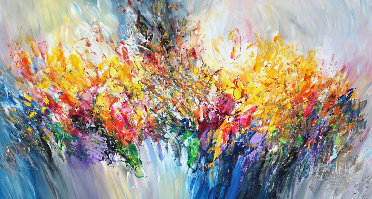 Abstract Acrylic Painting By Peter Nottrott, 61 X 33", Energy Cloud C 1, Original Artwork