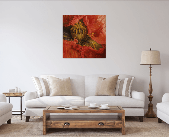 33.5" Red Poppy, Floral Art