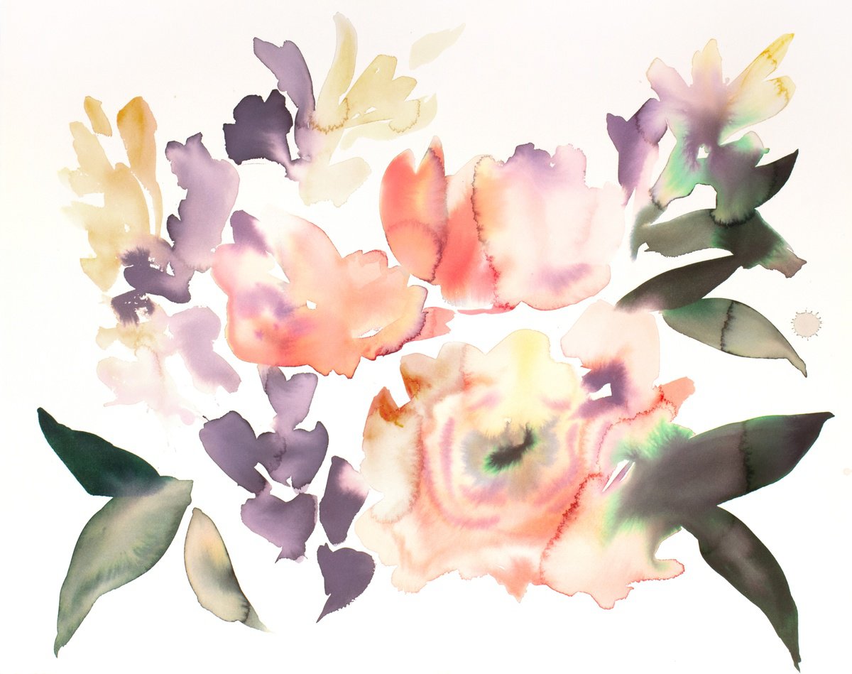 Expressive Botanical Watercolour By Elizabeth Becker, 20 X 16, Lilies No. 4, Original Artwork