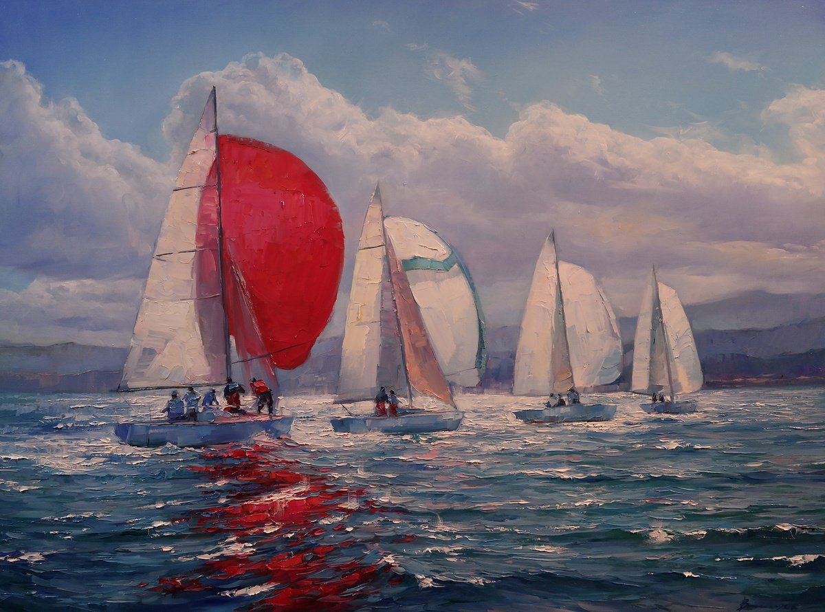 Impressionistic Landscape Oil Painting By Gennady Vylusk, 31 X 24, Wind Of Freedom, Original Artwork