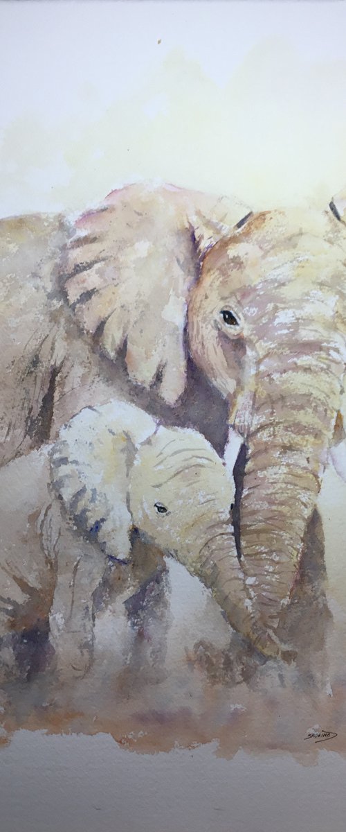 Elephants walking in the dust by Sabrina’s Art
