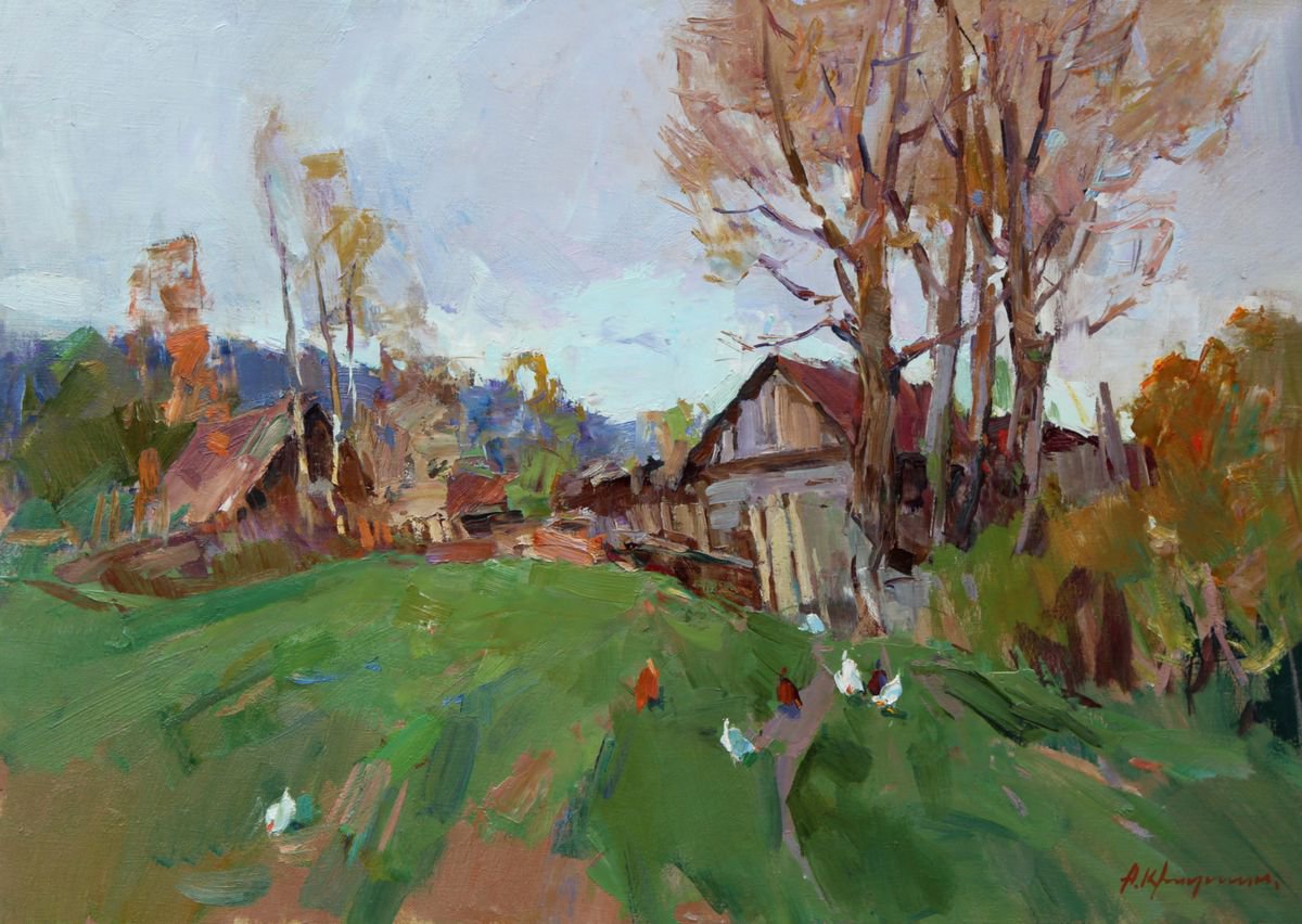 Impressionistic Landscape Oil Painting By Aleksandr Kryushyn, 28 X 20, In October, Original Artwork