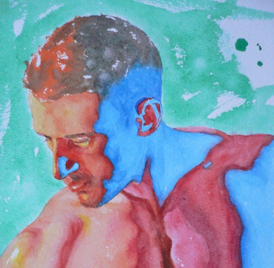 watercolor painting  Abstract male nude  on paper #17-1-121