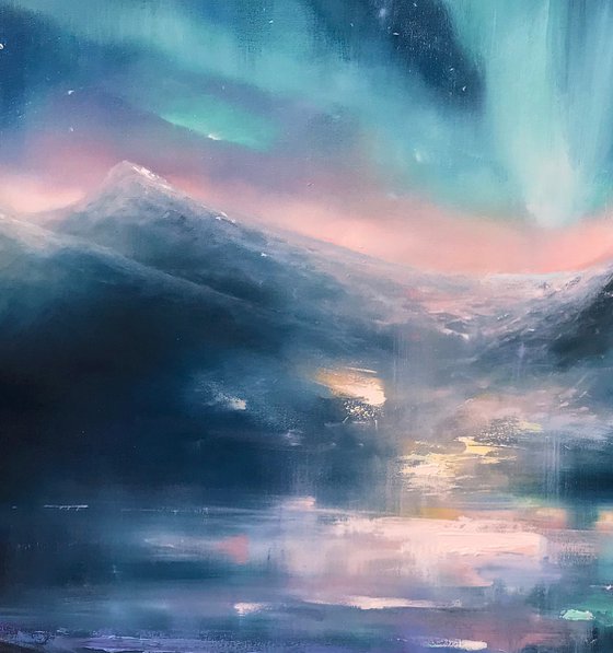 "Northern Lights.Aurora"100x100cm large original painting