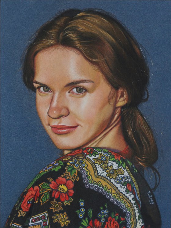 Female portrait drawing by pastel pencil