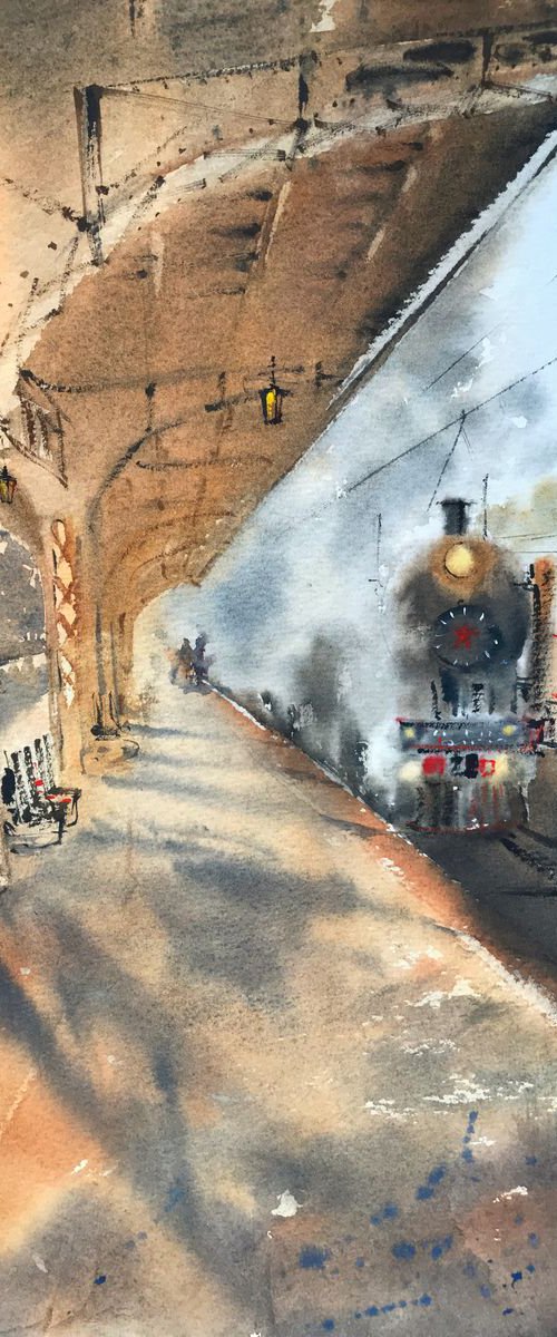 Platform with a steam locomotive by Eugenia Gorbacheva
