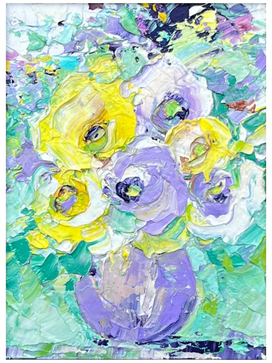 Abstract Botanical Oil Painting By Svitlana Andriichenko, 7 X 9", Delicate Still Life, Original Artwork