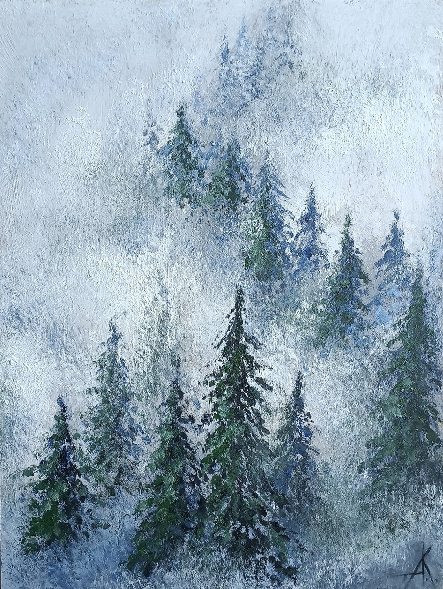 Fog - forest, acrylic by Anastasia Kozorez