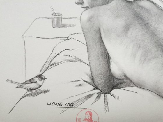 Birds and nude woman