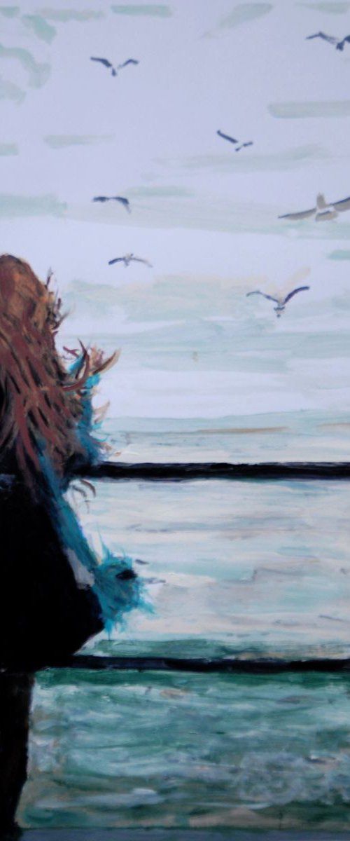Girl and  seagulls / 58 x 40.5 cm by Alexandra Djokic