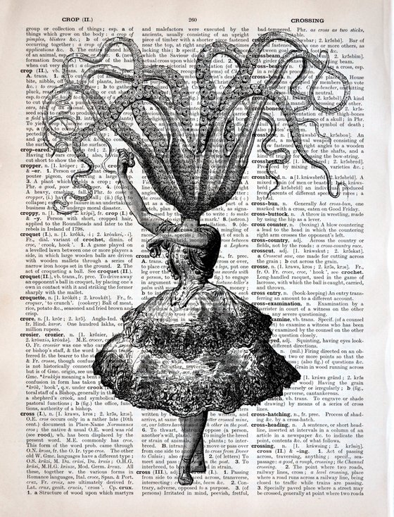 Octopus Flamenco Dancer - Collage Art Print on Large Real English Dictionary Vintage Book Page