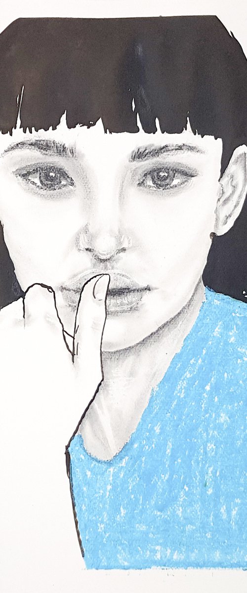 portrait n21. Charcoal and oil pastels drawing on paper by Yulia Schuster