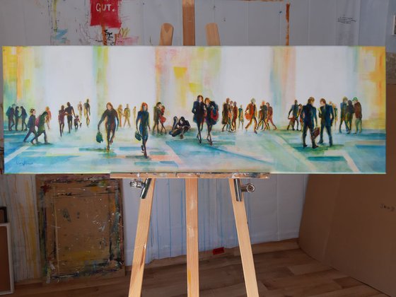 "Human. Affinity", large Mixed Media painting, 120x40x4cm