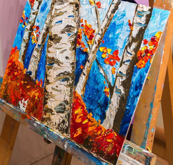 Birches in red