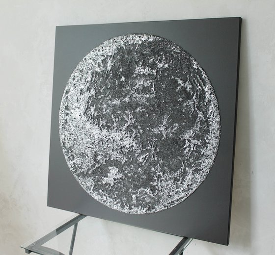 "Silver Moon" Silver moon textured art