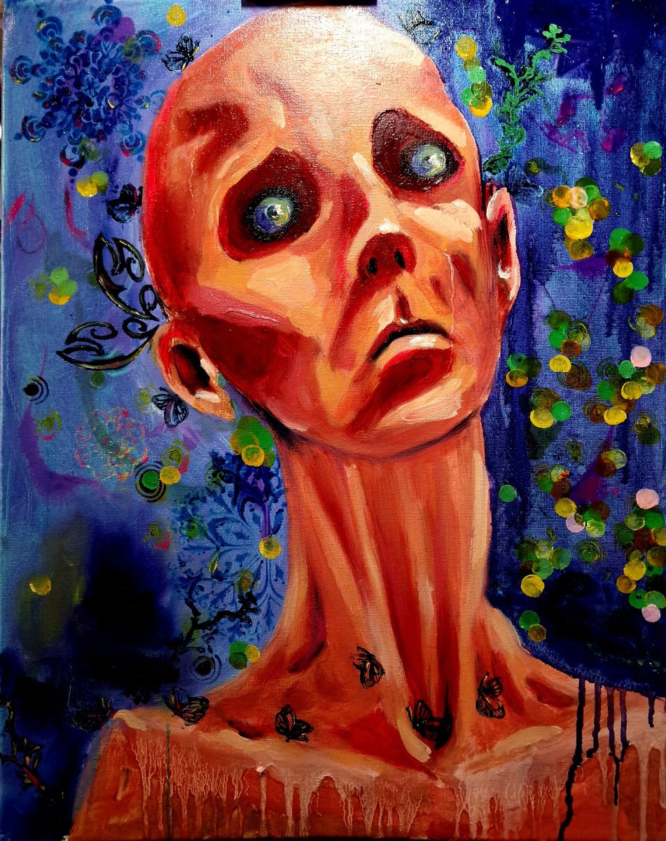 Surrealistic Portrait Oil Painting By Leezee Lee ( Georgiana L. Nicolae), 16 X 20", Flashbacks Of A Fool No.2, Original Artwork