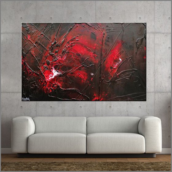 Black Red Sun 160cm x 100cm Black Red Abstract Art