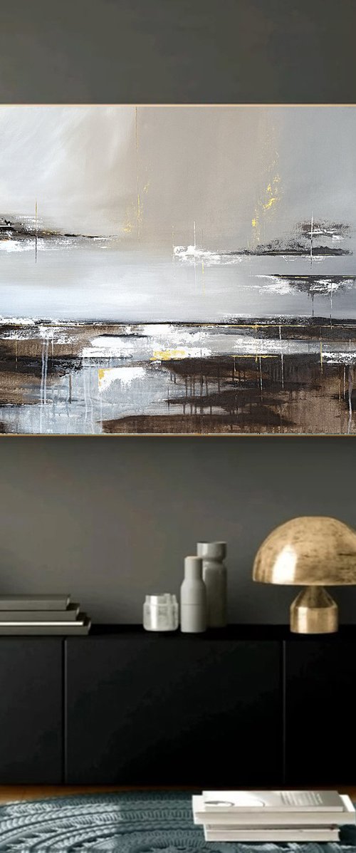 Brown Grey Gold Textured-Edge of Illumination by Tatiana Malinovscaia