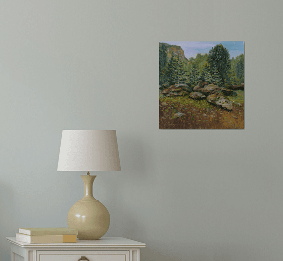 Ancient Stones - forest landscape painting