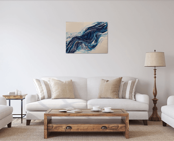 Ocean abstract horizontal blue fluid large abstract movement waves turquoise lines