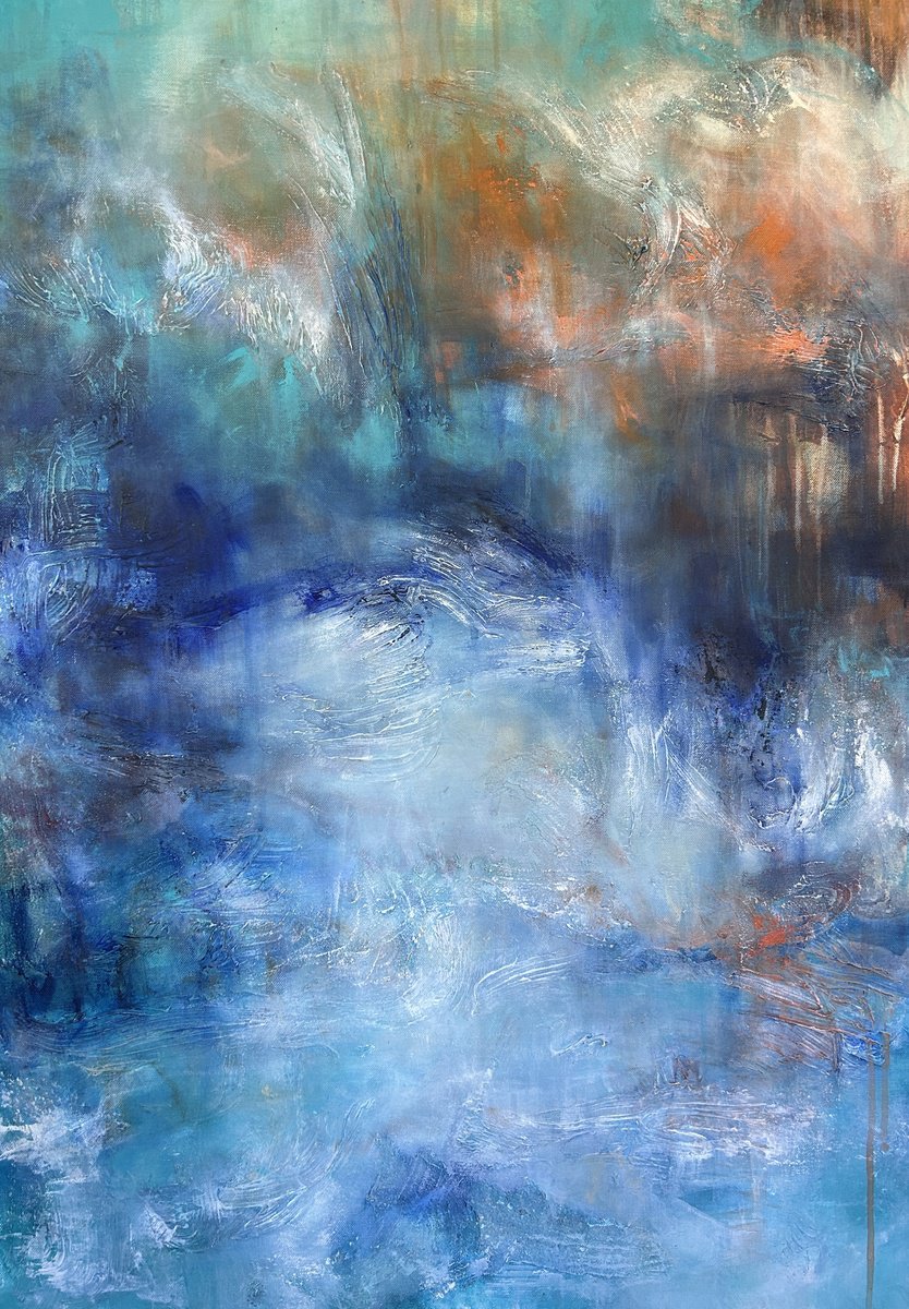 Organic Abstract Painting By Katja Wittmer, 28 X 39", Agua, Original Artwork