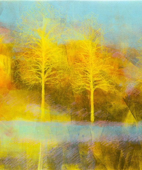 The yellow trees Large modern landscape by Fabienne Monestier