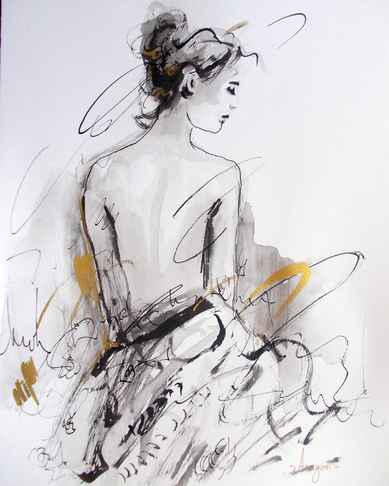 Woman  ink drawing series-Figurative drawing on paper