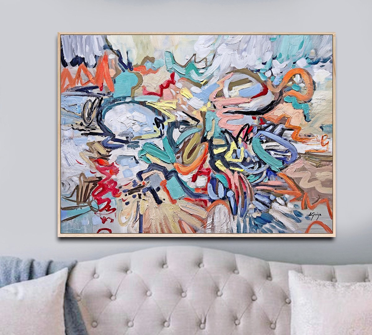 Abstract Acrylic Painting By Lana Guise, 33 X 25", Shape Of Sound, Original Artwork