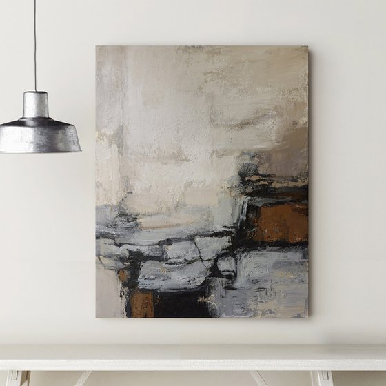 "Deeps 2" Blue brown gray minimalist art