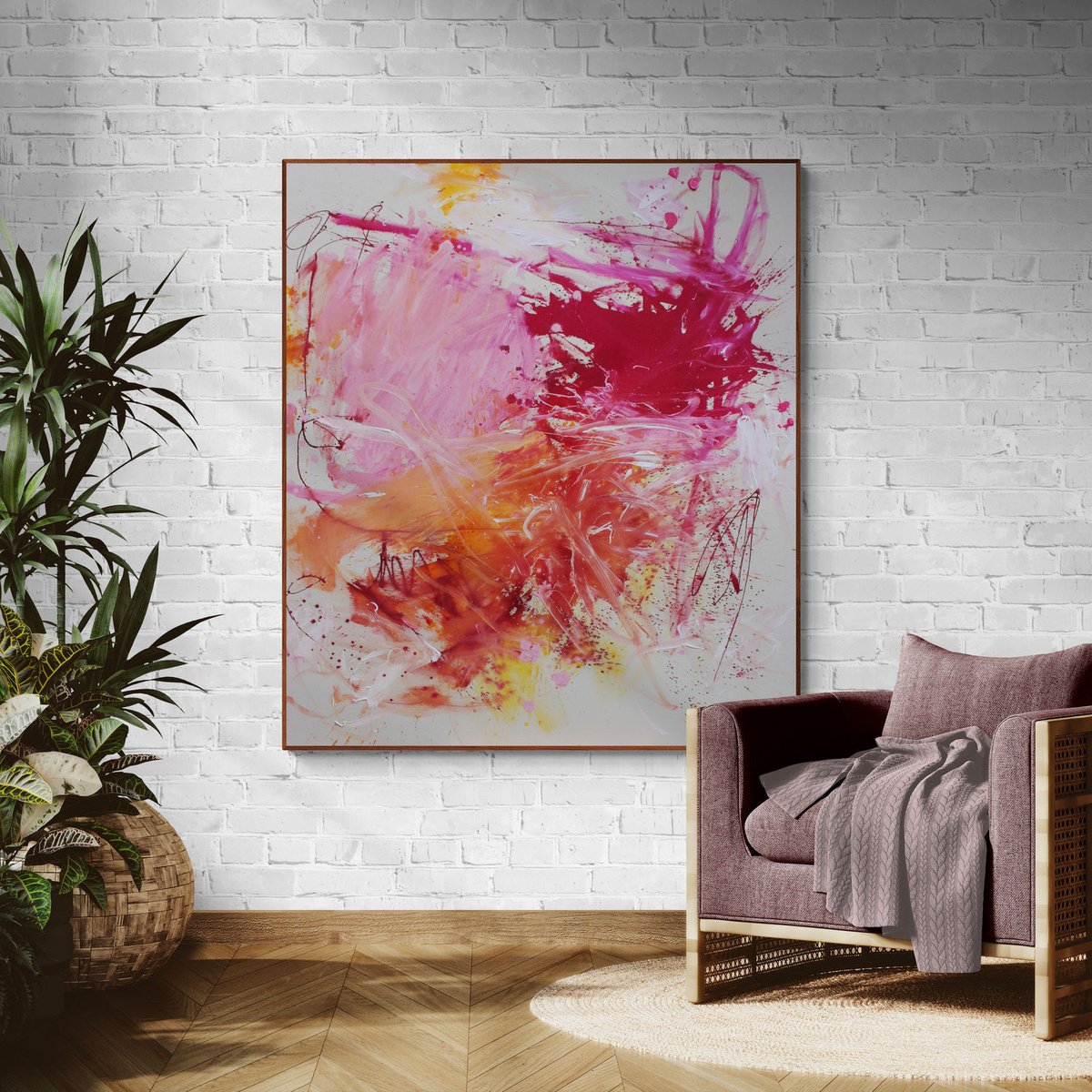 Expressive Abstract Painting By Daniela Schweinsberg, 55 X 63, Pink Is The New Black 1, Original Artwork