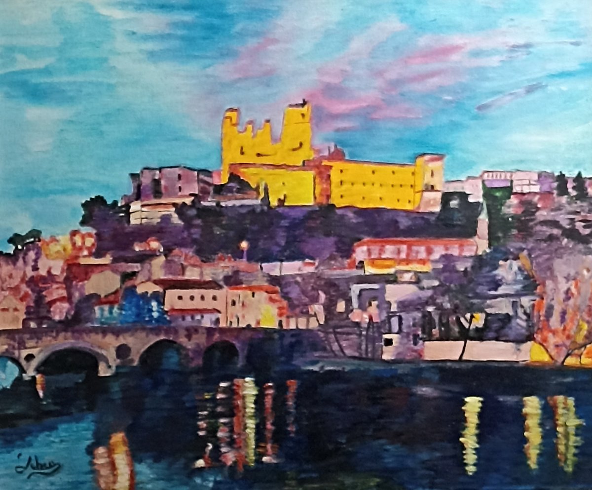 Impressionistic Cityscapes Oil Painting By Isabelle Lucas, 18 X 15, City With Castle, Original Artwork