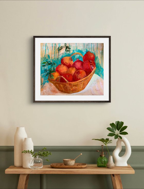 Pomegranate in basket