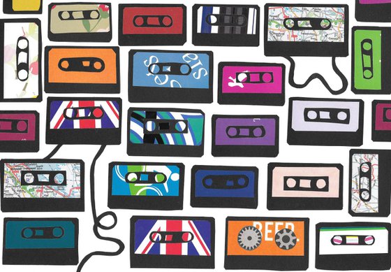 Cassette Tapes Hand-Cut Collage Original
