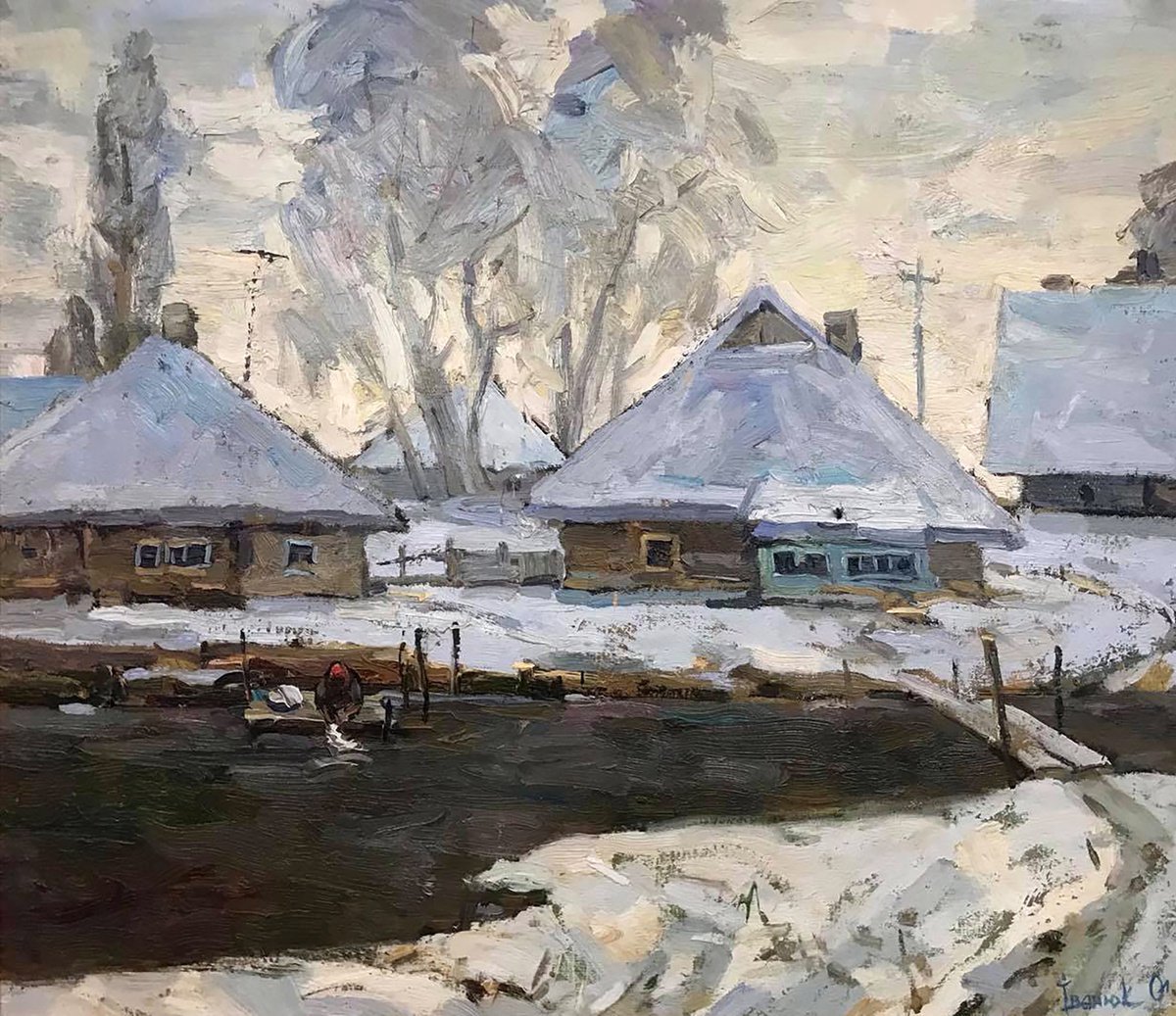 Evening Winter Landscape By Kalenyuk Alex, 31 X 28, Artwork For Sale On Artfinder