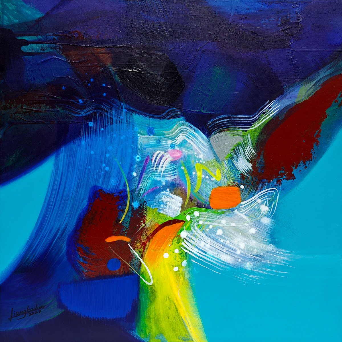 Abstract Acrylic Painting By Liang Hailun, 24 X 24", N°195, Original Artwork