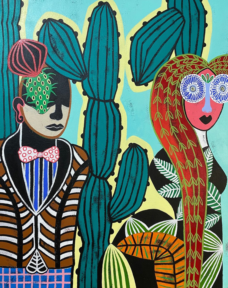 Surrealistic Portrait Acrylic Painting By Diana Rosa, 24 X 30, Walking In The Jungle #1, Original Artwork