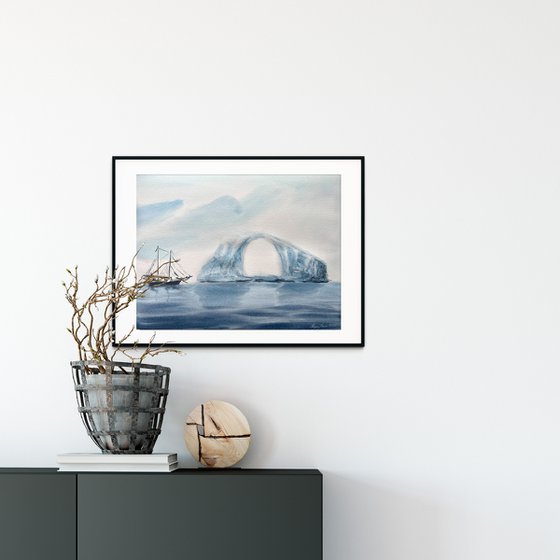 Seascape at Greenland, Original watercolour painting