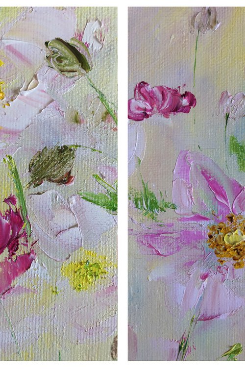 PERFECTION - Set of 2 lovely flowers. Delicate diptych. Summer. Anemones.. flourish. For the bedroom. Light pink. by Marina Skromova