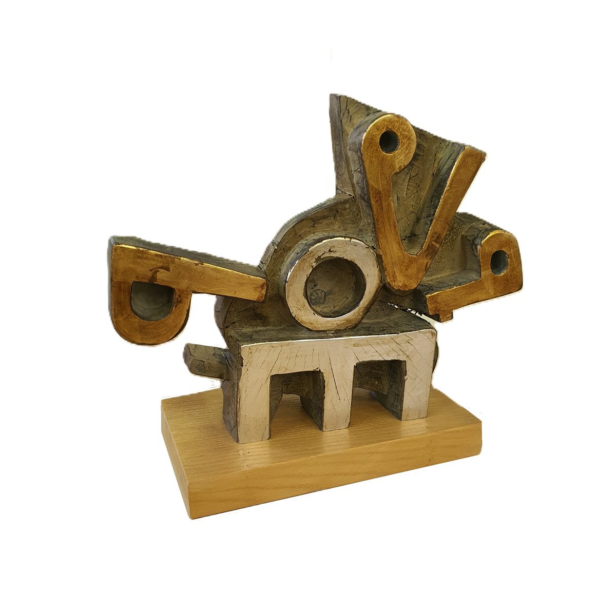 Abstract Wood Sculpture By George Troyanov, 14 X 13, Glagolitic Iii, Original Artwork