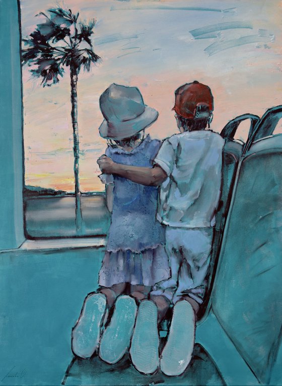 Sky is pink outside the window