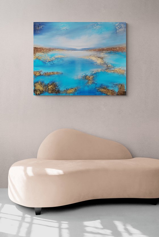 A XL large beautiful modern semi-abstract  seascape painting "Peace"